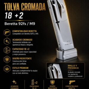 TOLVA BERETTA 92FS/M9/ CROMADA/ 18 MAS 2 RONDAS