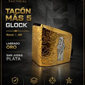 MAS 5/ GLOCK/9MM, .40/ TEXTURA RAMEADA ORO  SAN JUDAS PLATA 